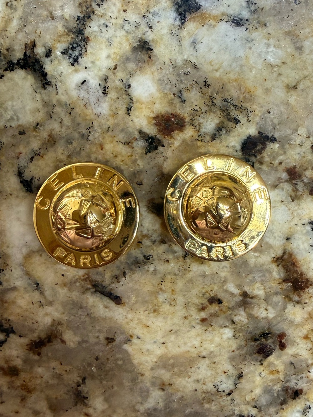 Celine Gold Logo Medallion Earring